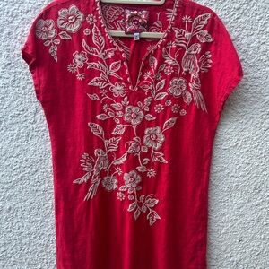 Johnny Was Red Floral Embroidered dress